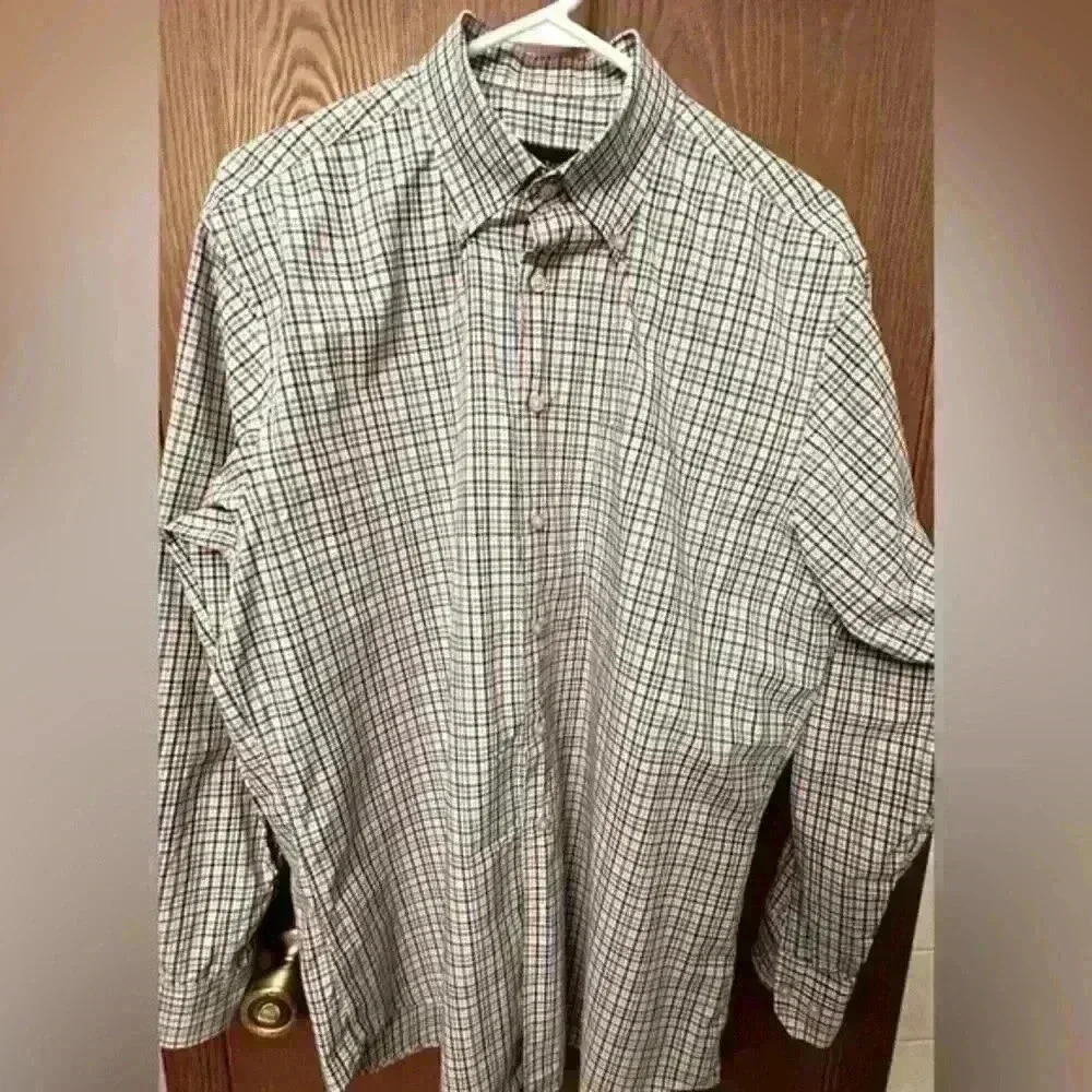 Scott Barber Button Down Shirt Mens Large - Long sleeve. Blue/Green/Orange Plaid